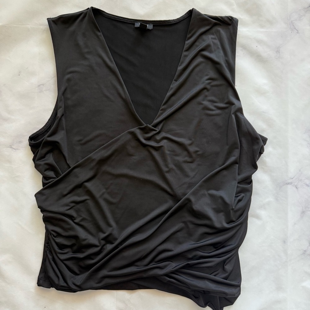 Express Black Ruched V-Neck Top